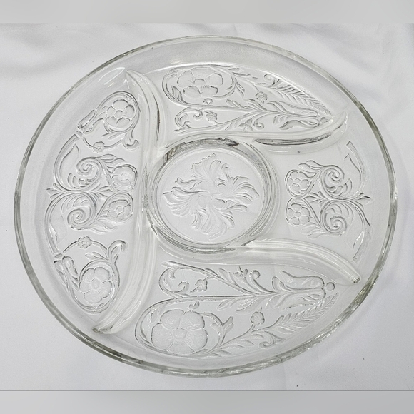 Mckee Other - Vintage McKee Depression Glass Rock Crystal Clear 5 Part Relish Dish Tray Floral
